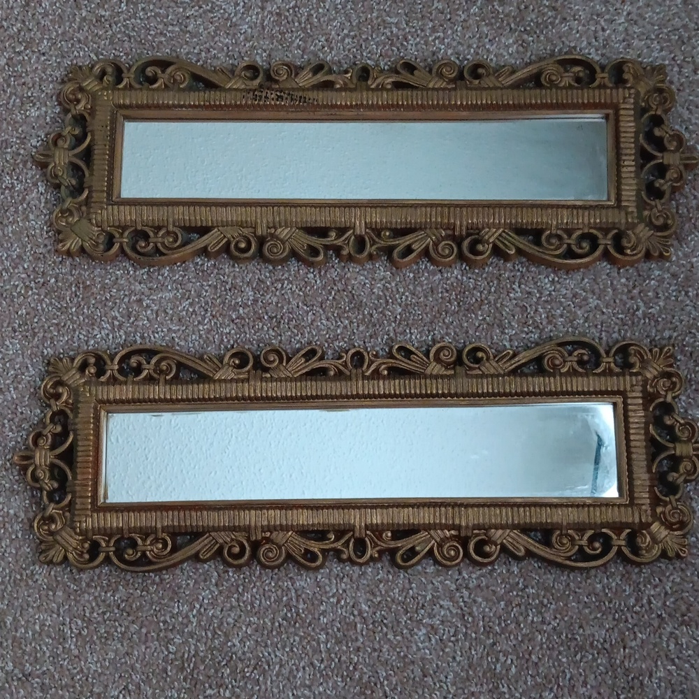1970’s Dart and Homco Rectangle Faux Rattan Midcentury Modern Swirl Mirror 2374